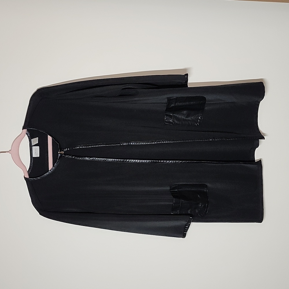 Chicos Travelers Collection Chelsea Black Jacket Faux Leather Trim Pockets